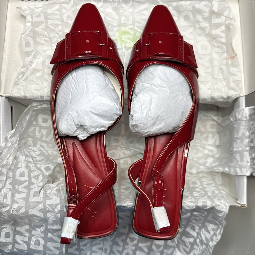 DKNY Clemma Buckle Slingback Flats Size 9.5 Ruby Red - Picture 5 of 8